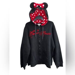 Disney Parks Black & Red Minnie Mouse Zip-Up Hoodie With Minnie Ears Size XXL